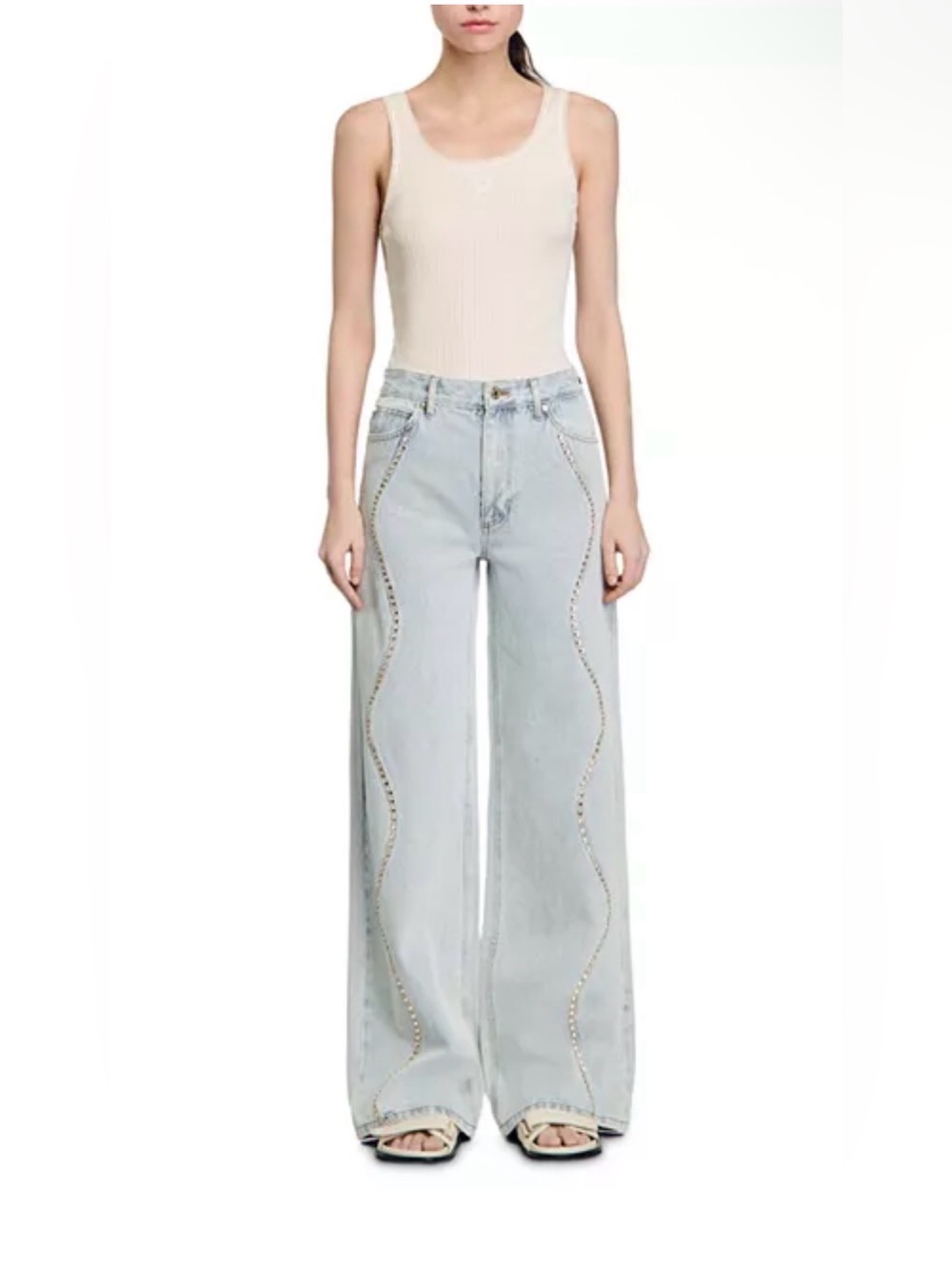 NWT $360 Sandro Light Blue Wide-Leg Jeans with Crystal waves size 4 sold out!